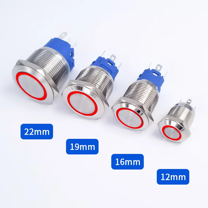 Interrupteur à bouton-poussoir métallique bleu 16 mm 12‑24 V momentané pour vélo électrique