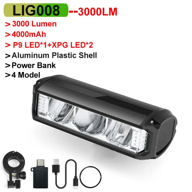 NEWBOLER 4000mAh Lumière avant de vélo – 3000 lumens, étanche IPX5