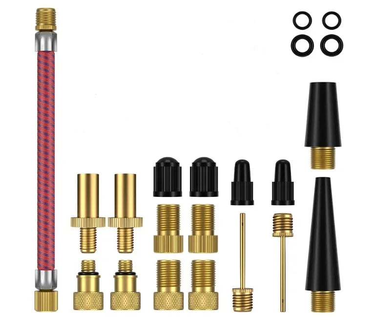Kit de 21 pièces d’aiguille d’inflateur de pneu de vélo et d’adaptateur de tuyau d’air multi‑vanne